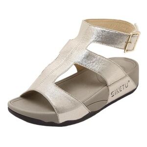 Siketu Gold Flat Sandal Size 10